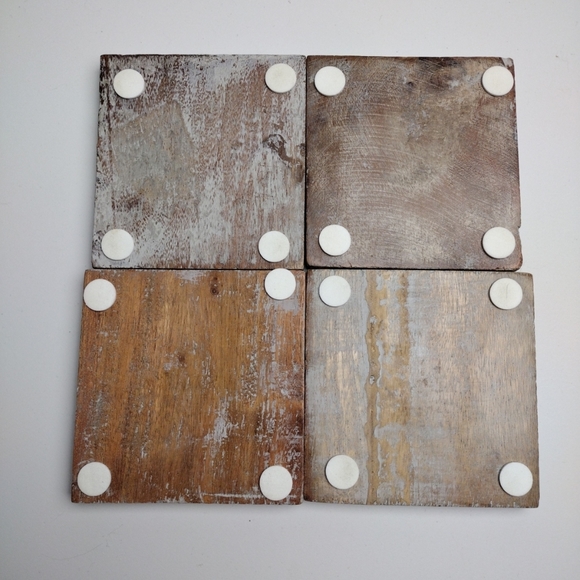 Wooden Drink Coasters Rustic Farmhouse Chippy Distressed Square Crude Set Of 4 - Picture 8 of 9